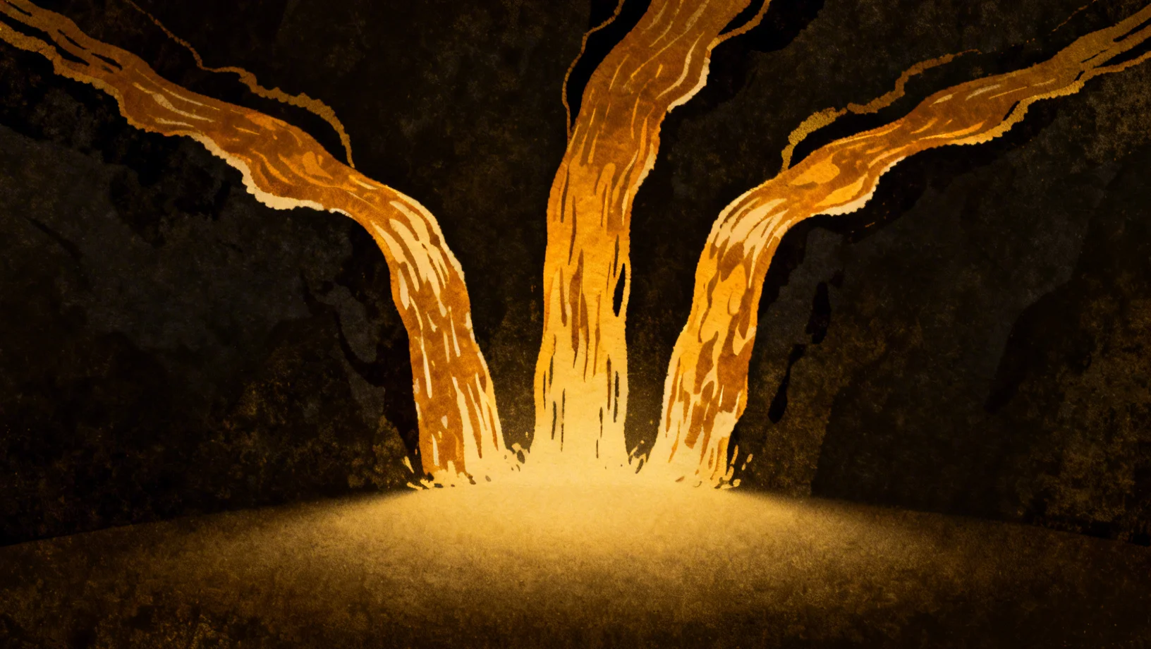 Abstract representation of three distinct yield sources glowing at different intensities against a near-black background, connected by luminous threads