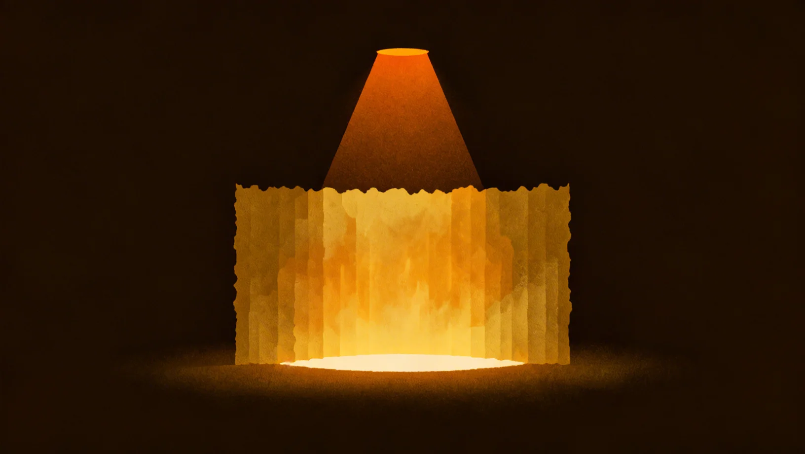 Abstract amber geometric form with inner glow representing the protection perimeter of a hardware signing device