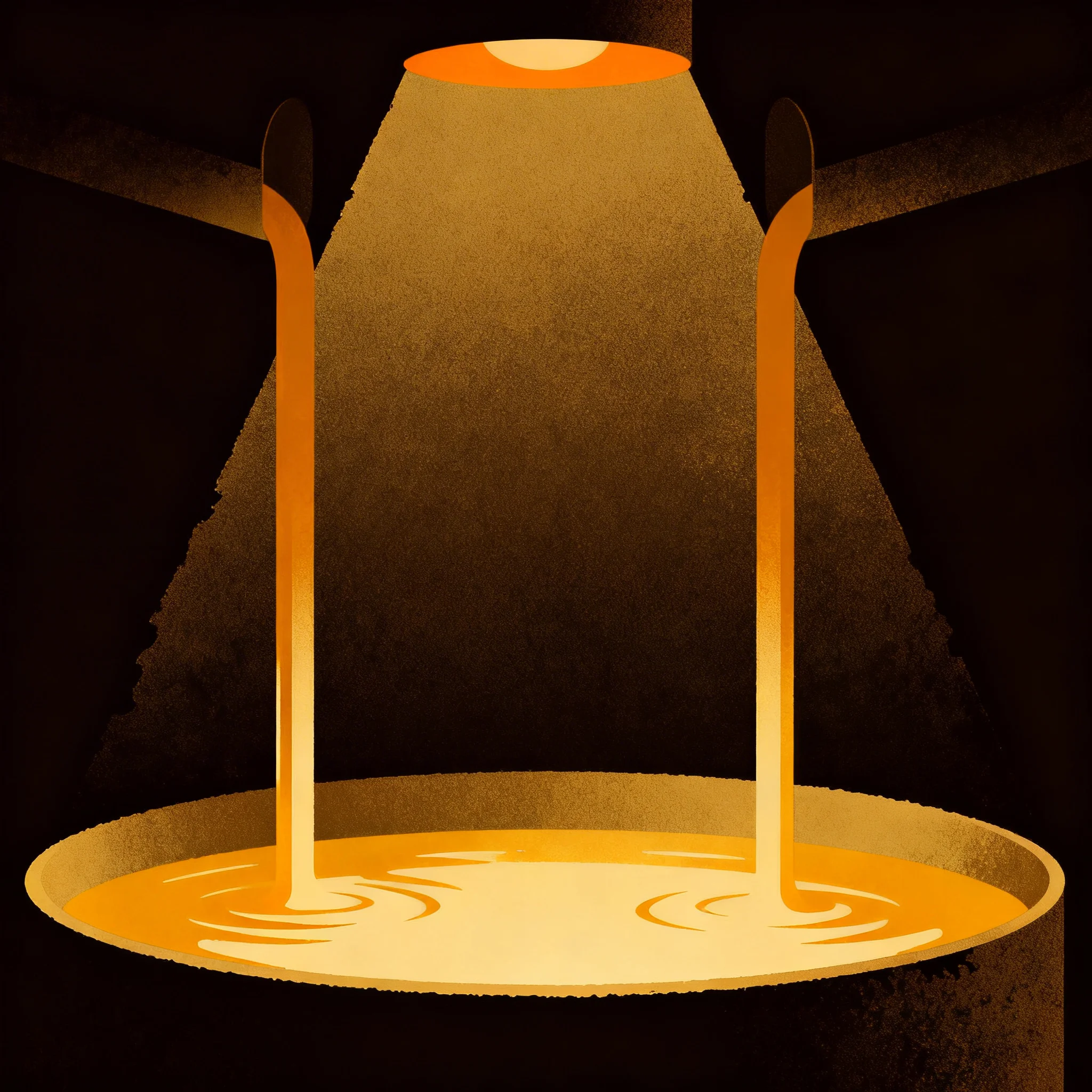 Two token streams merging into a glowing amber liquidity pool representing how DeFi liquidity pools work