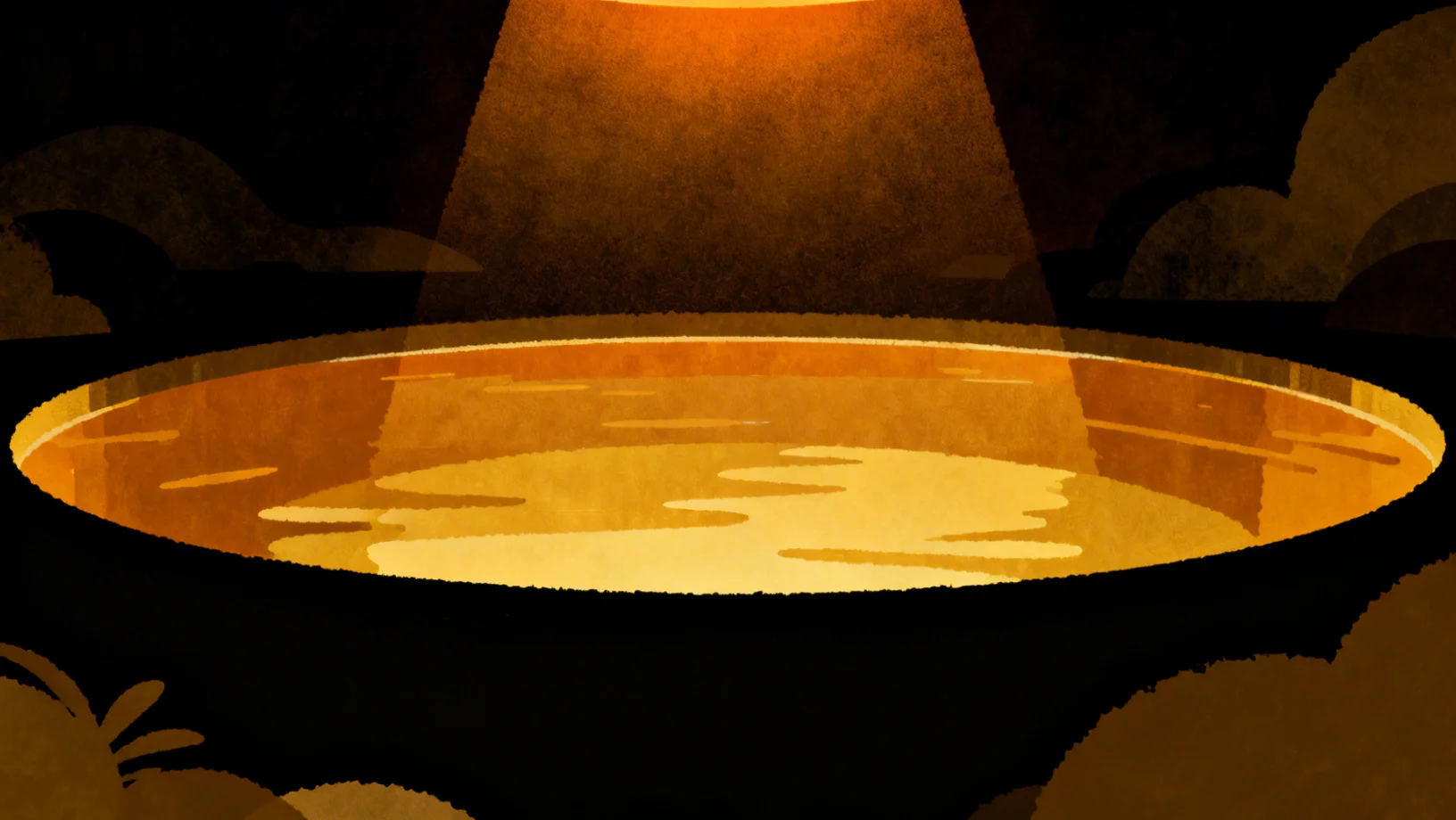 Abstract cross-section of a deep amber liquid pool with concentric rings radiating outward, suggesting depth and capital concentration