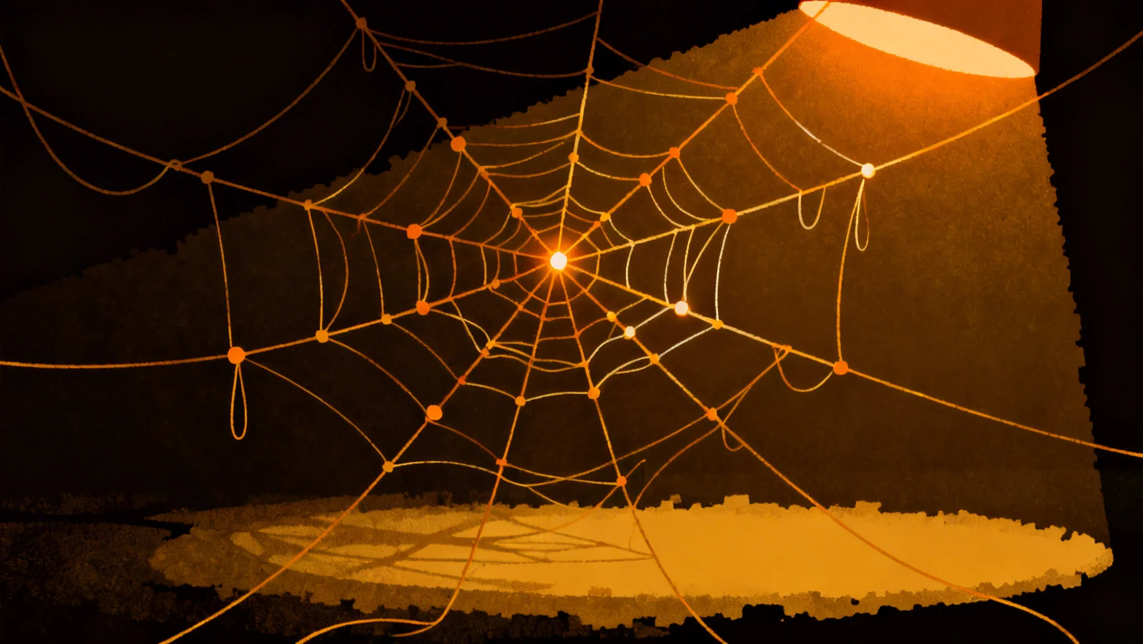 Abstract interconnected network representing compounding smart contract risk in restaking