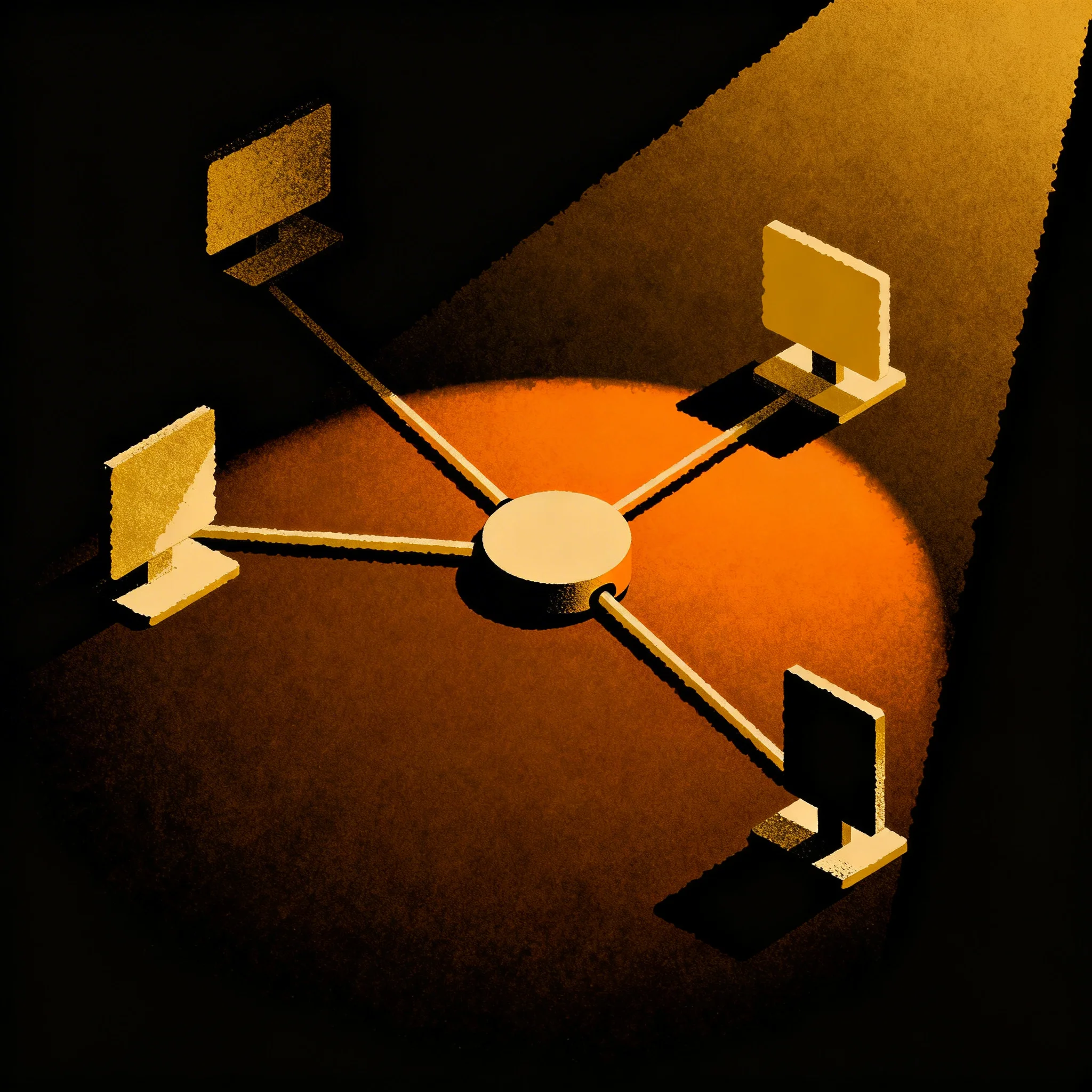 Multiple protocol forms connecting to a central hub representing Solana RWA composability with DeFi