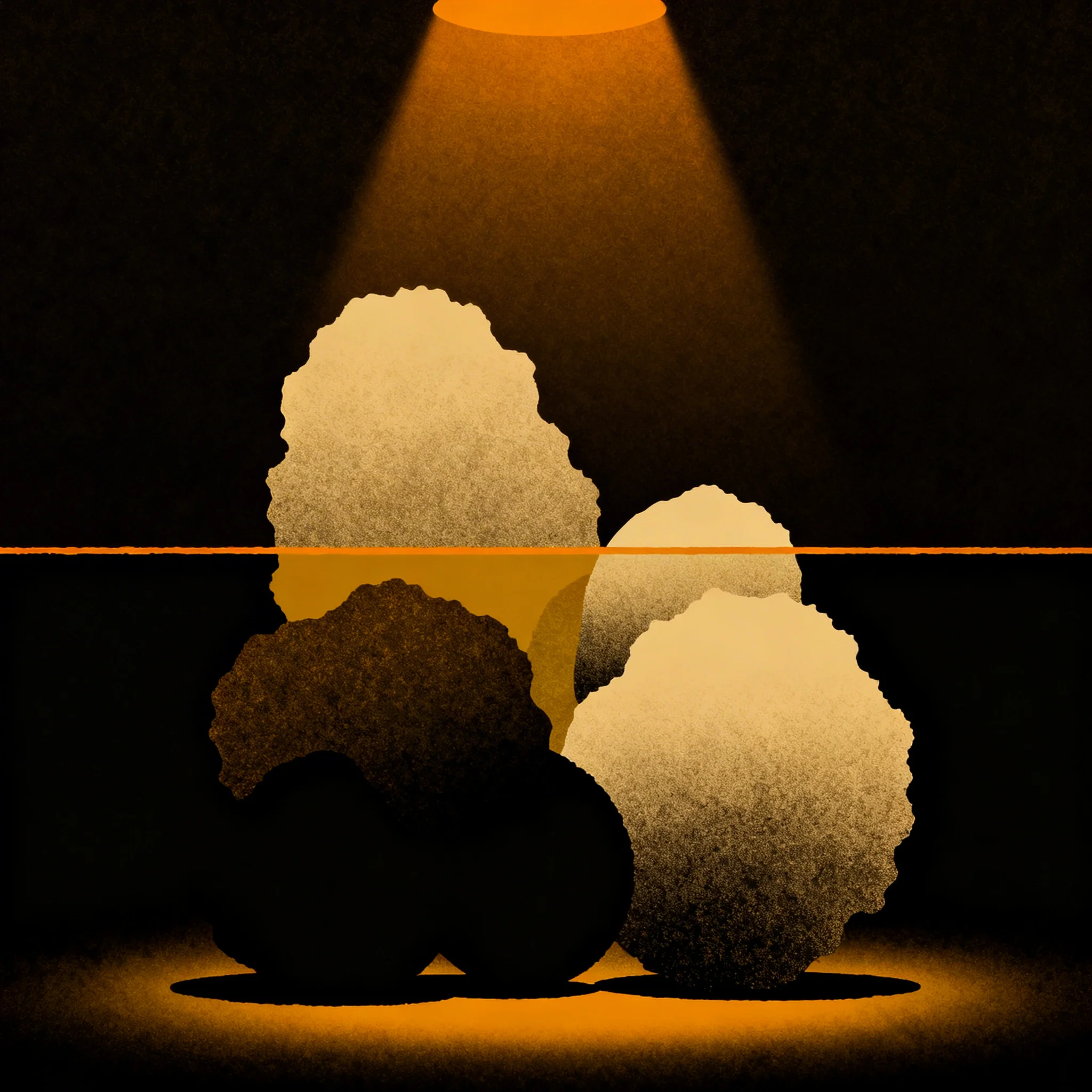 Abstract visualization of clustered light nodes representing uneven stake distribution across a validator set on dark atmospheric background
