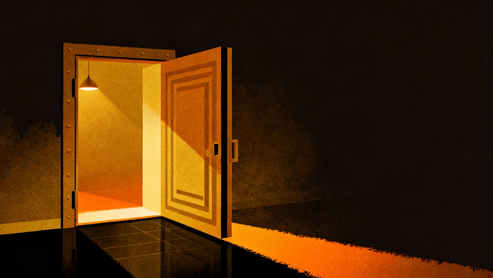 Abstract vault form in warm gold tones representing the secure legal structure backing tokenized treasury stablecoins