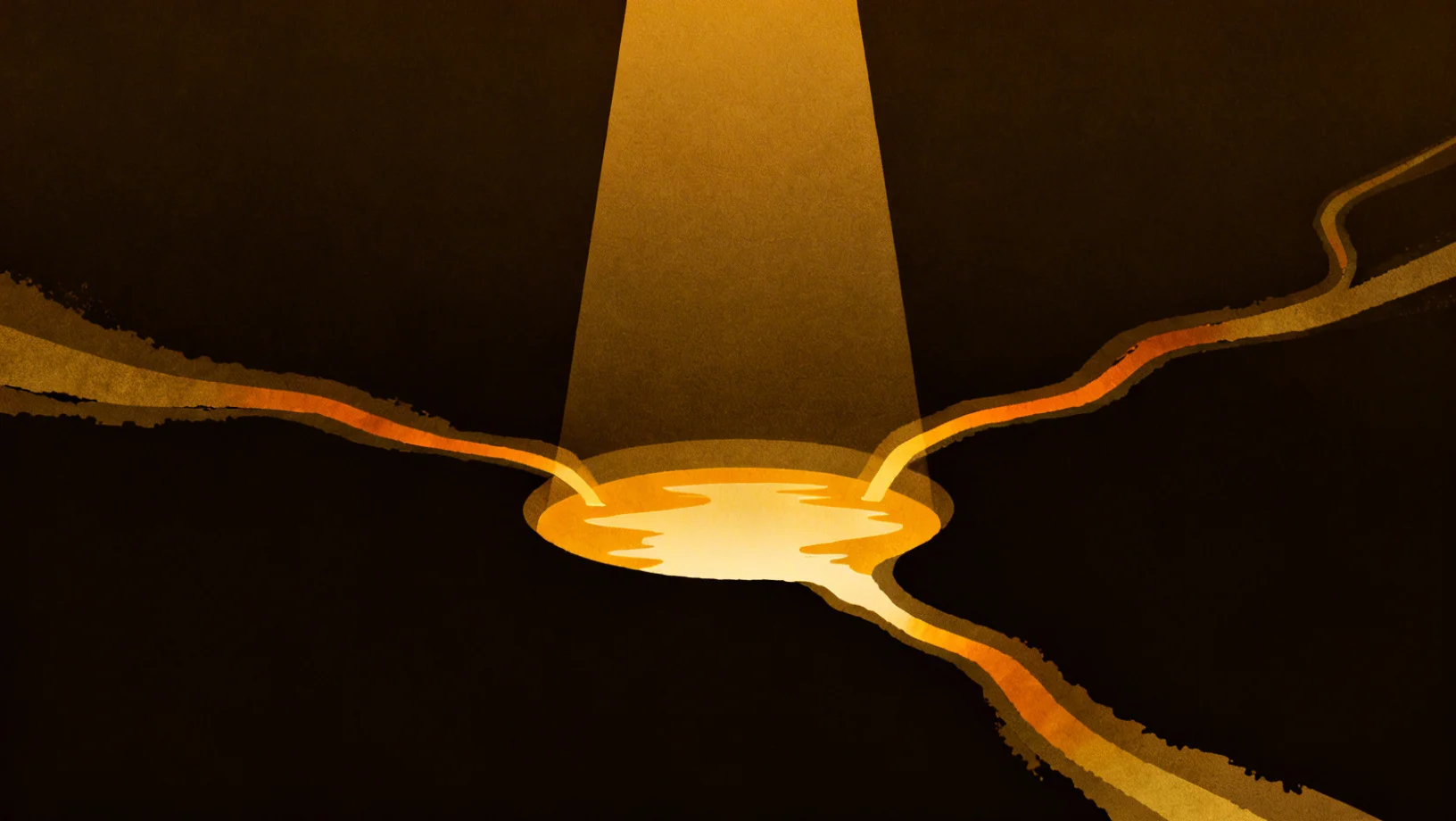 Amber light flowing through connected nodes representing multiple yield sources converging in a synthetic dollar protocol