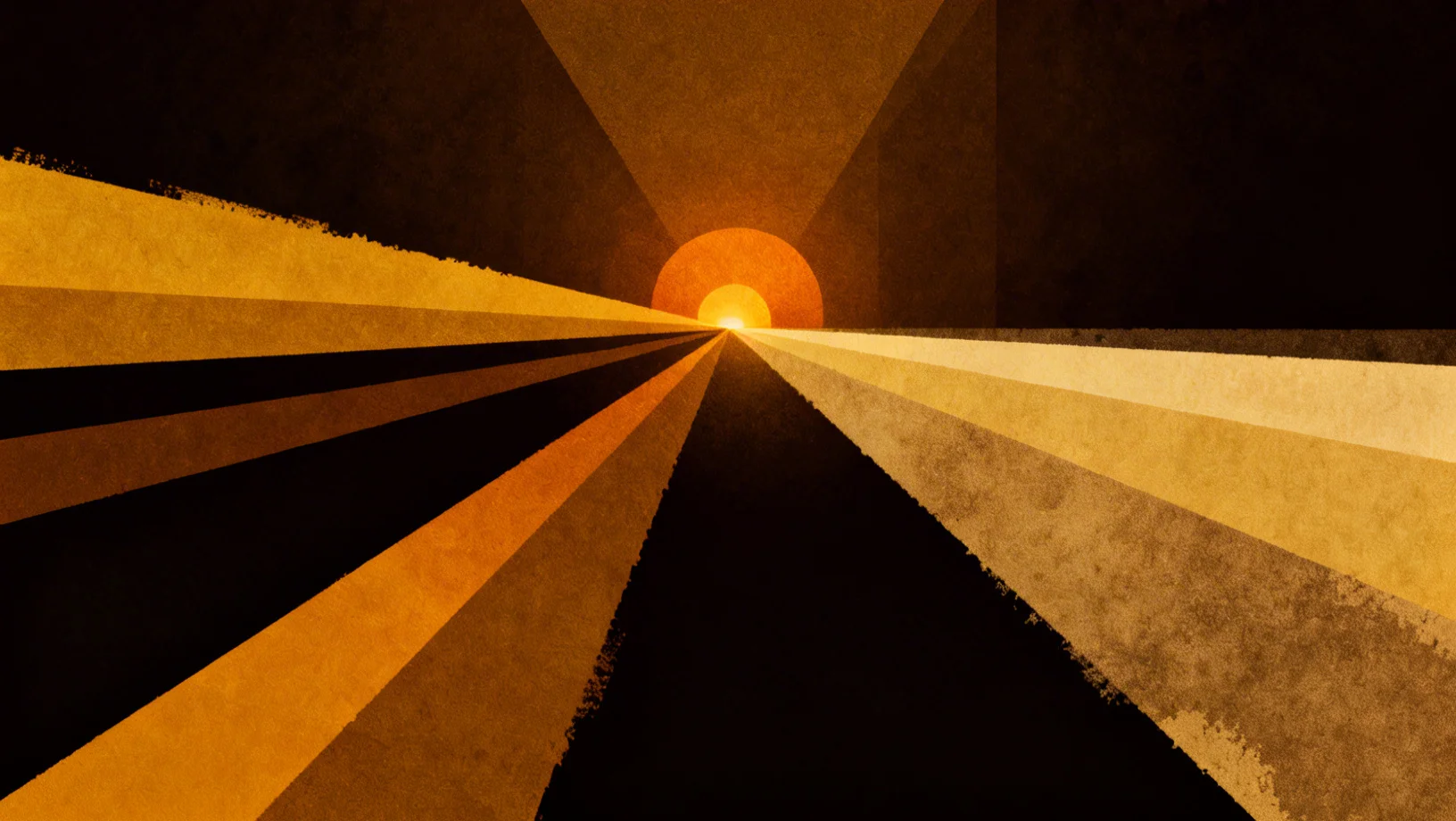 Abstract amber and gold geometric planes representing overlapping regulatory frameworks for tokenized assets in Europe