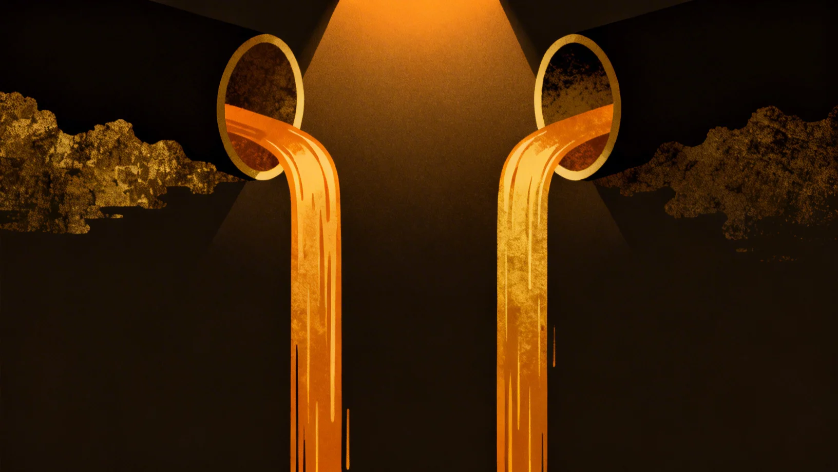 Abstract visualization of yield flowing from Treasury instruments through on-chain token structures to wallet holders