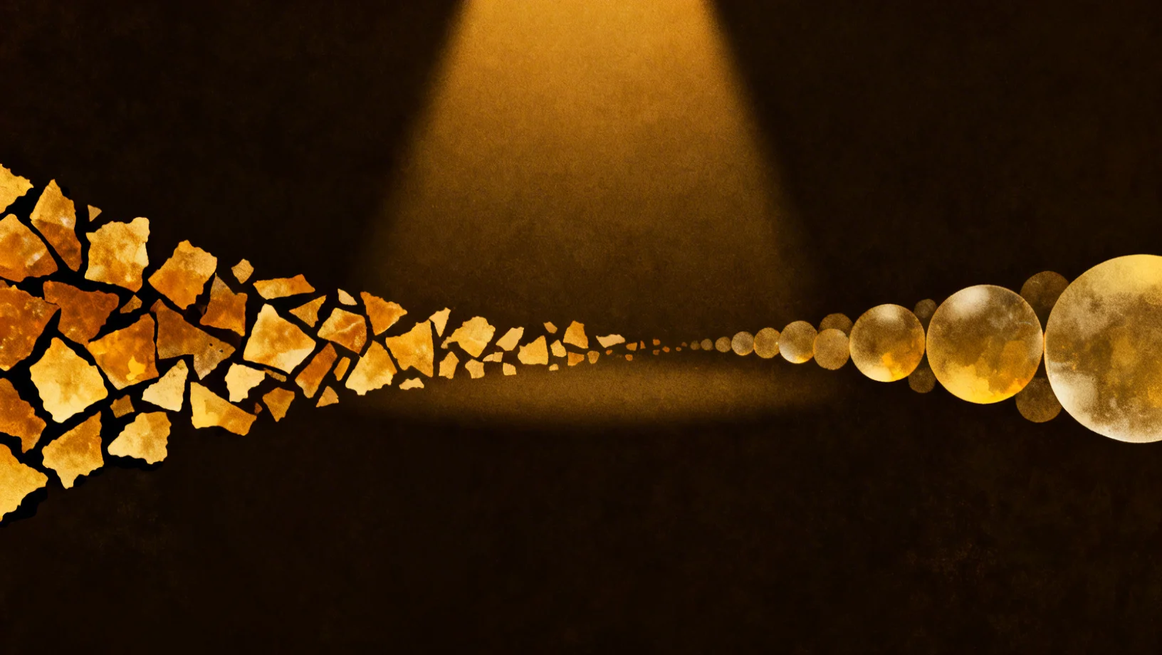 Abstract amber and gold geometric shapes on dark background suggesting clarity emerging from complexity